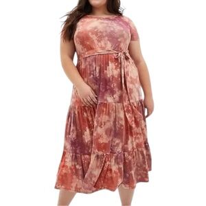 Torrid Super Soft Knits Tiered Tie Dye Stretch Knit Dress 0/L Oversized EUC